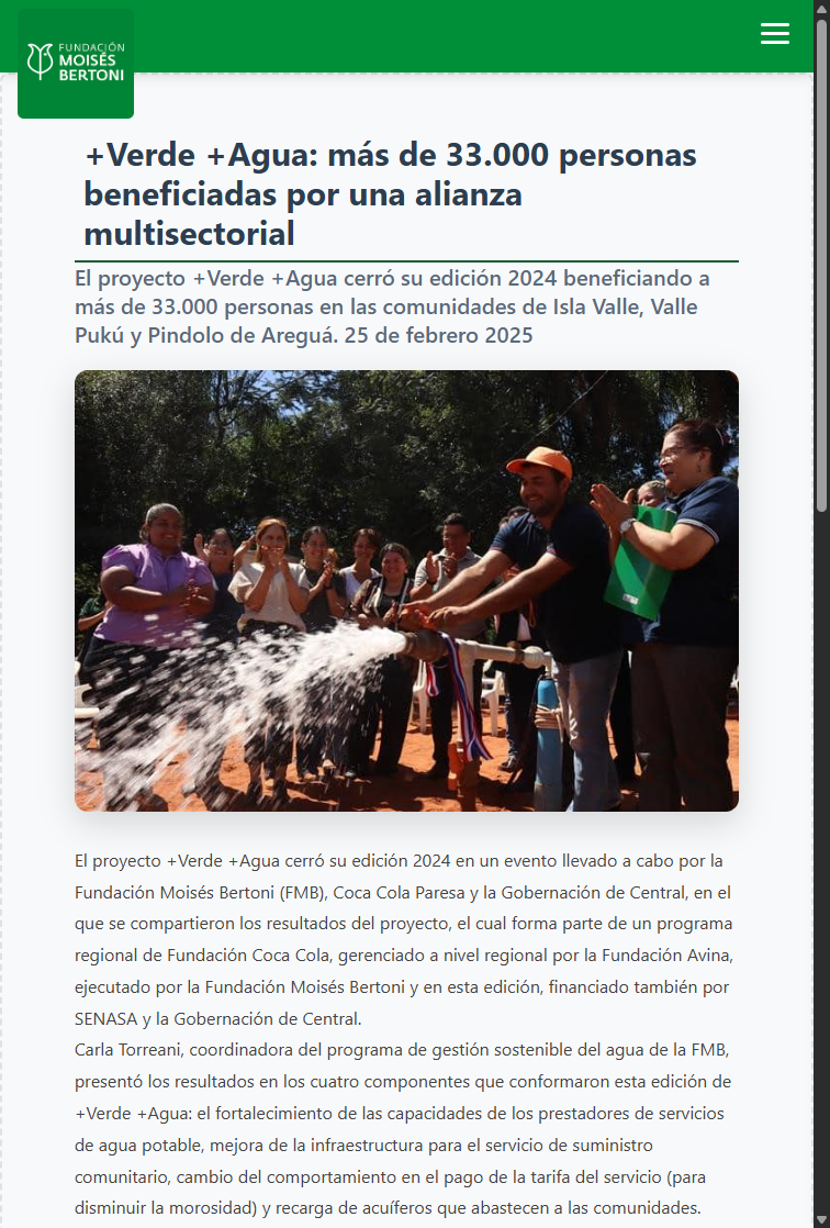 +Verde +Agua: más de 33.000 personas beneficiadas por una alianza multisectorial 