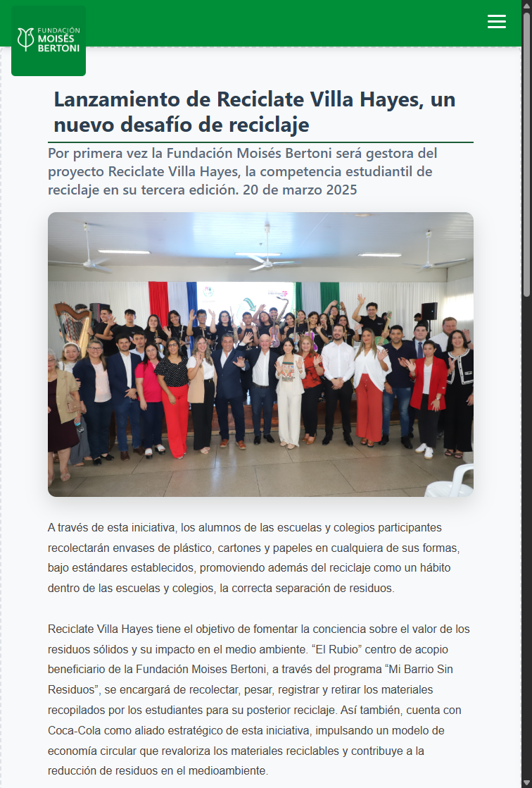 Lanzamiento de Reciclate Villa Hayes, un nuevo desafío de reciclaje